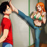 One Piece Face-Kick #2: Nami x Luffy (barefoot)