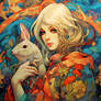 Blonde girls with a rabbit