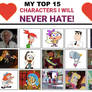 My Top 15 Characters I Will NEVER Hate