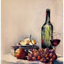 Traditional Still Life, Wine and Fruit