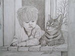 Kid and cat by Udvardi