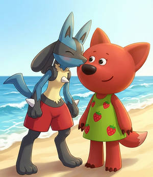 Lucario kisses Franny on the Cheek