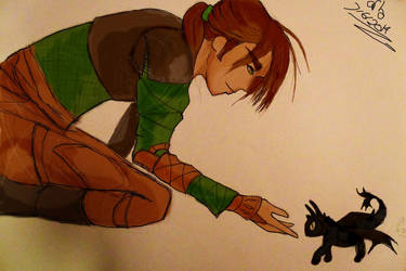 Hiccup And The Baby Night Fury  - Colored