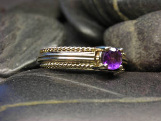 Handmade wedding band with natural amethyst