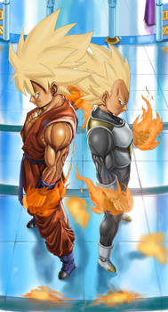 Goku and Vegeta SSJ in Whis Uniform