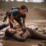 Lara Croft and a rival archaeologist mud wrestling