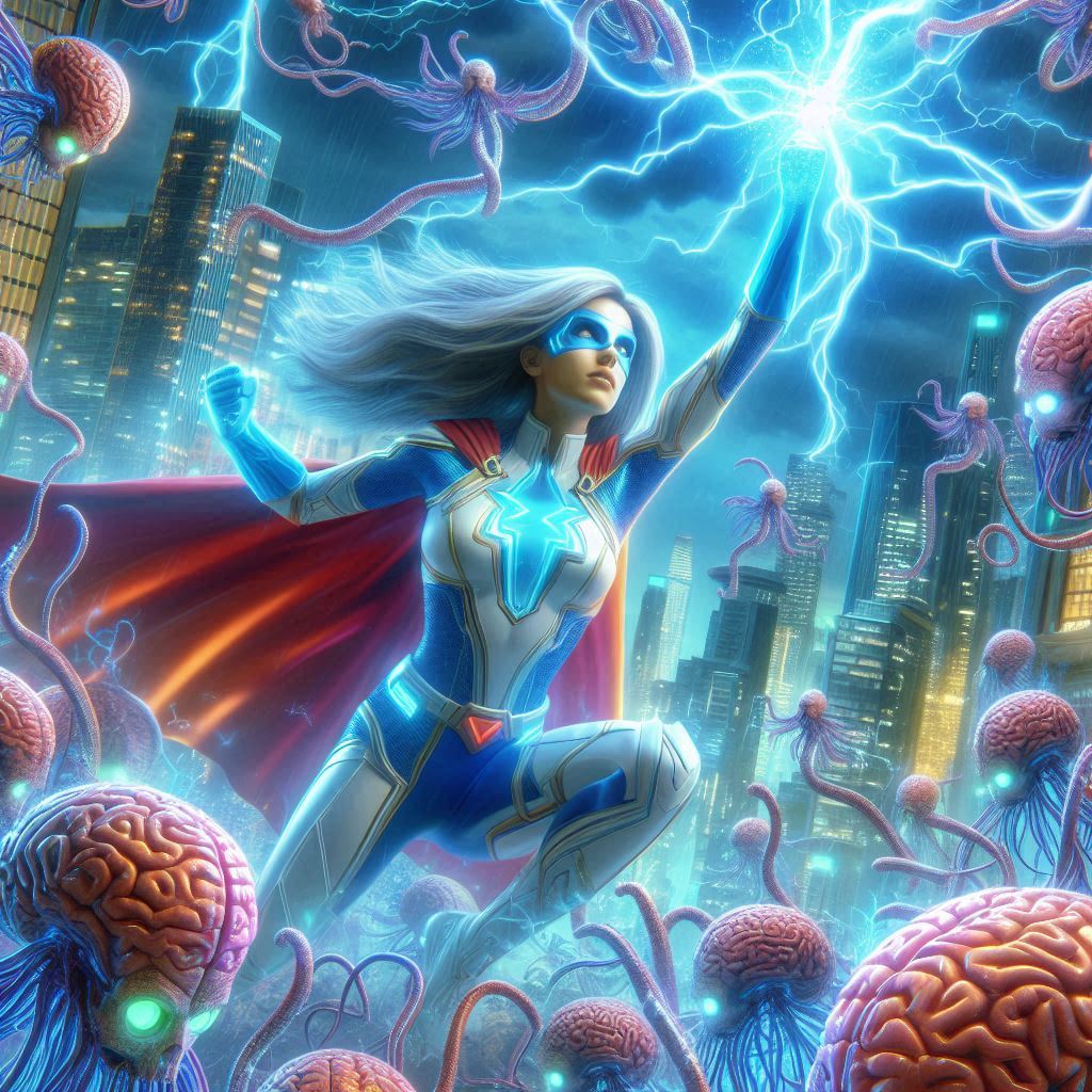 Power Girl battling alien brain creatures by SuperheroFantasyMag on ...