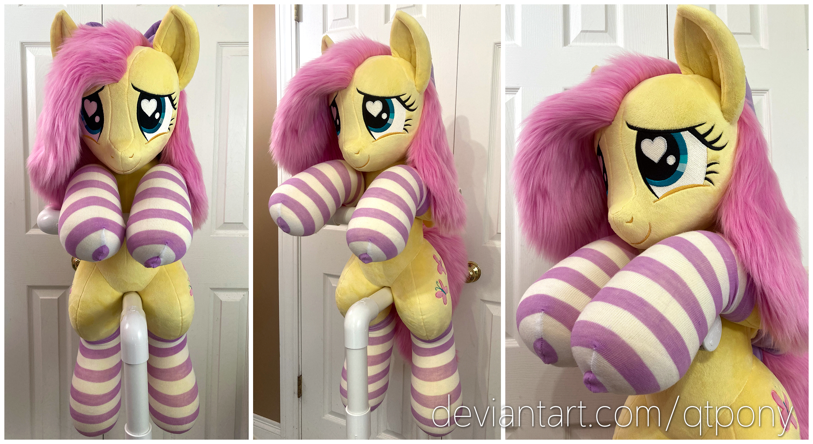Hugging Fluttershy plush