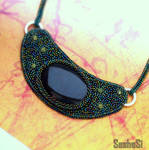 Mexican Obsidian Embroidered Necklace by SashaSi
