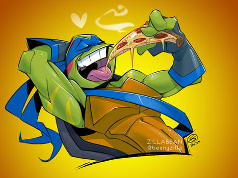 Commission: Flirty Leonardo, this time with pizza!