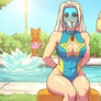 Blonde blazer in swimsuit bound and gagged