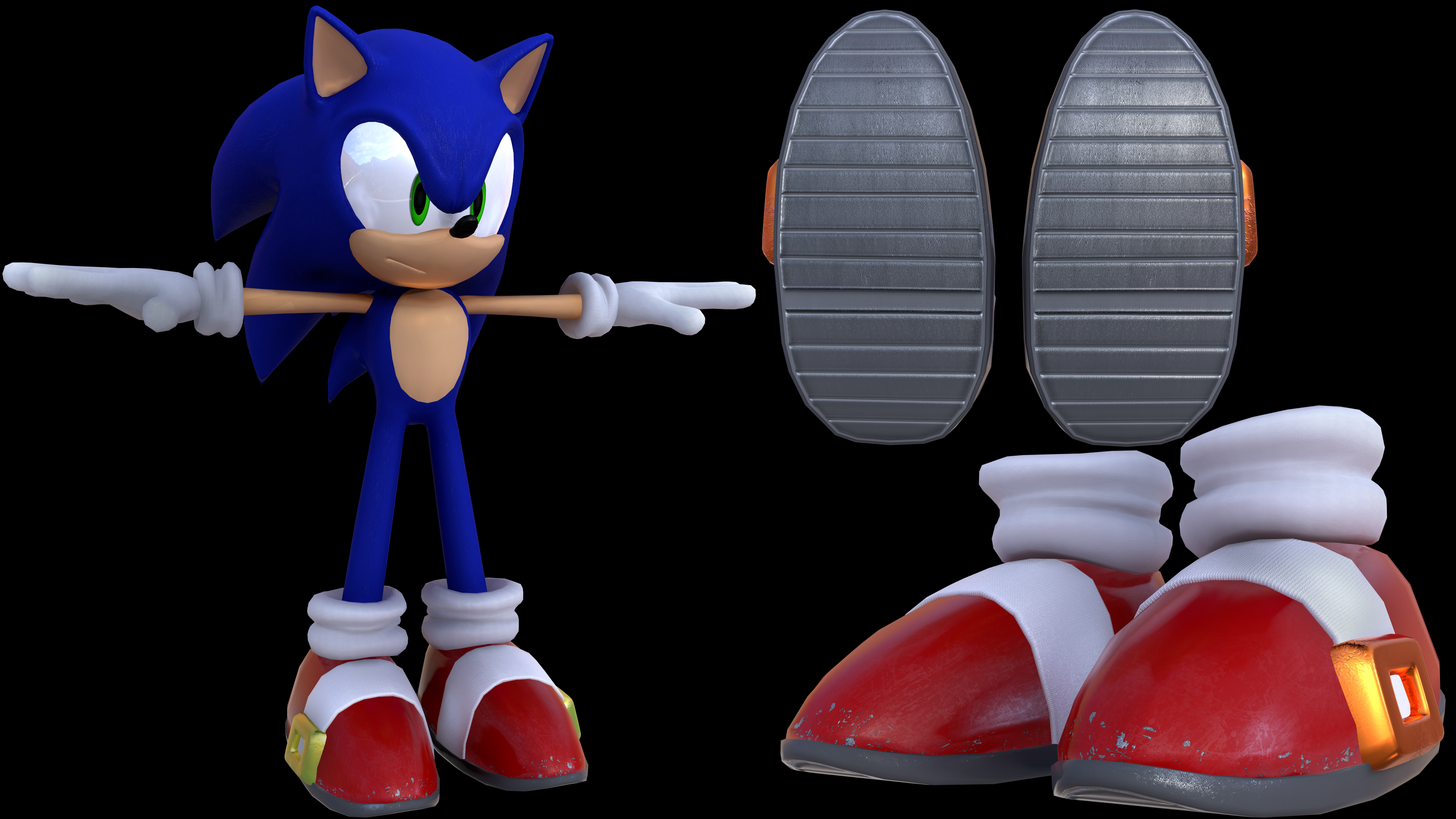 Classic Sonic Render Test 1 with New textures by bandicootbrawl96