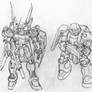 Sketch: Gundam custom and Zaku