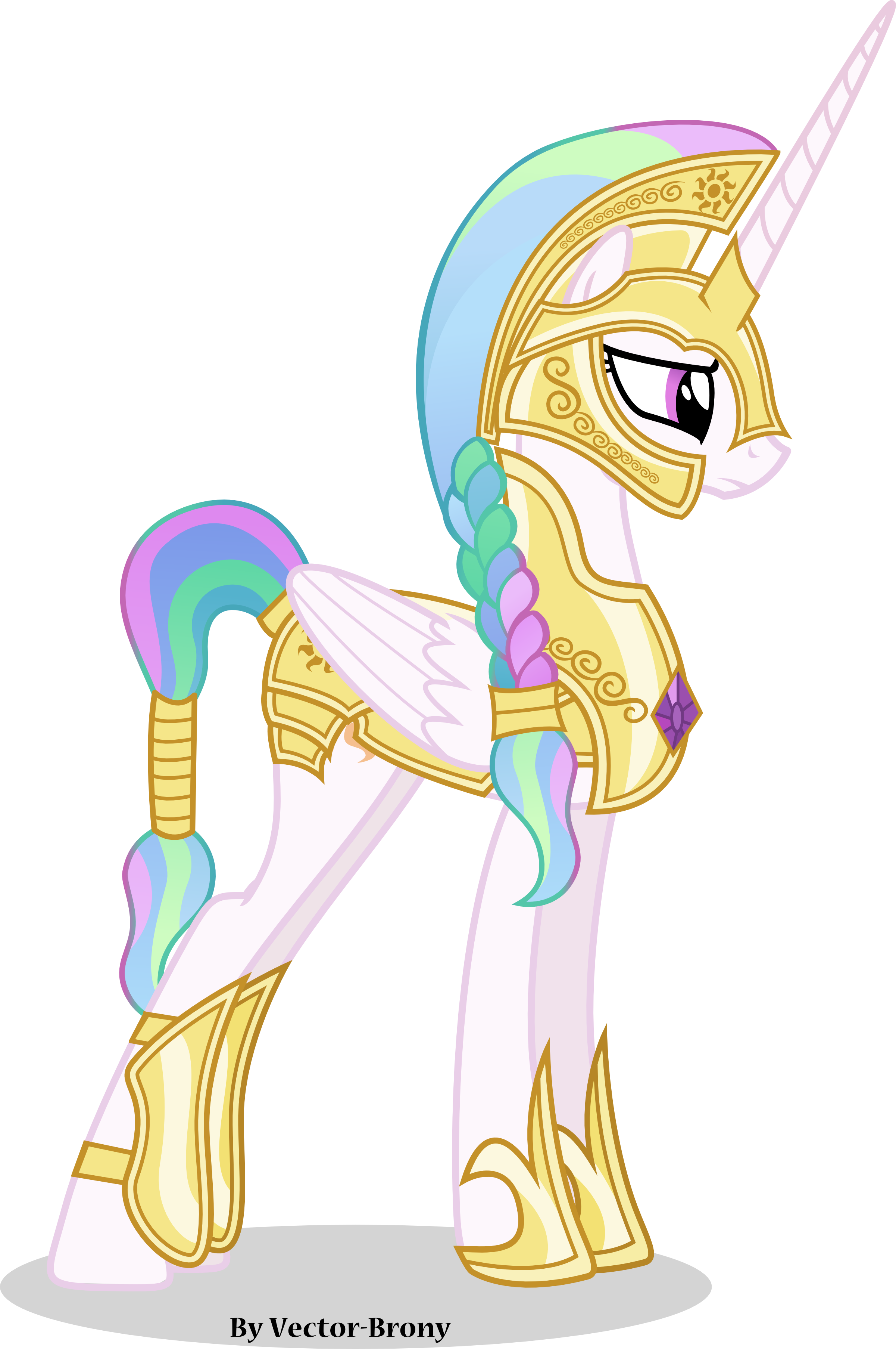 Princess Celestia going to war with helmet