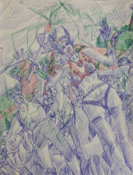 Feiticeira elfa atacando orcs