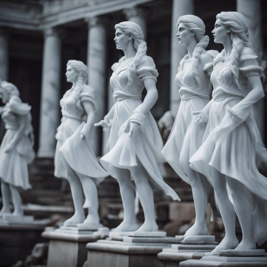 Statues Deviantart Four marble statues of female adventurers, all fro by Wombatish on ...