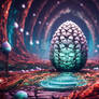 White Egg in Dark Cave with Futuristic Waves