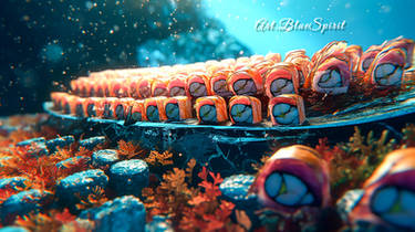 An Underwater Scene Contains Many Different Sushi