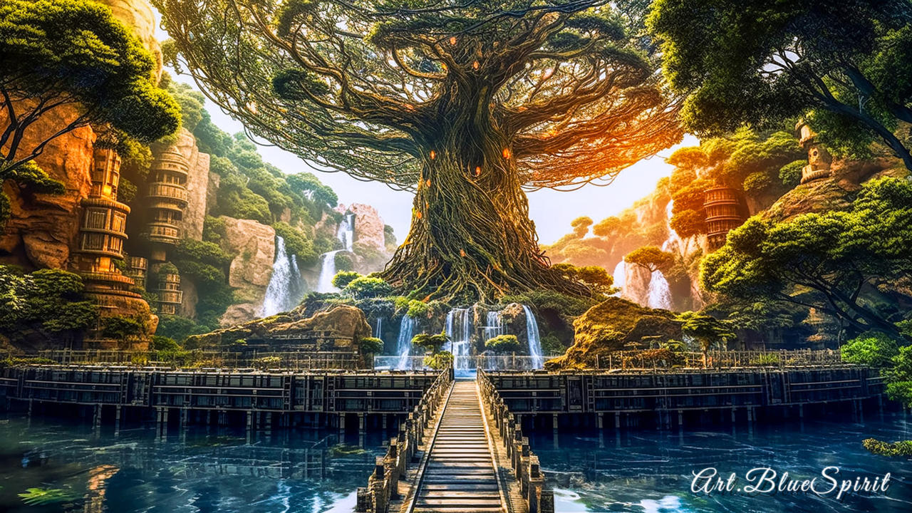 World Tree Wallpaper Forest Waterfall Bridge by artbluespirit on DeviantArt