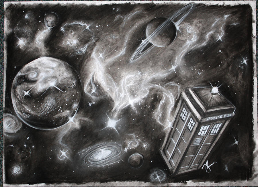 Doctor Who Tardis in charcoal