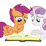 Sweetie Belle and Scootaloo with a book