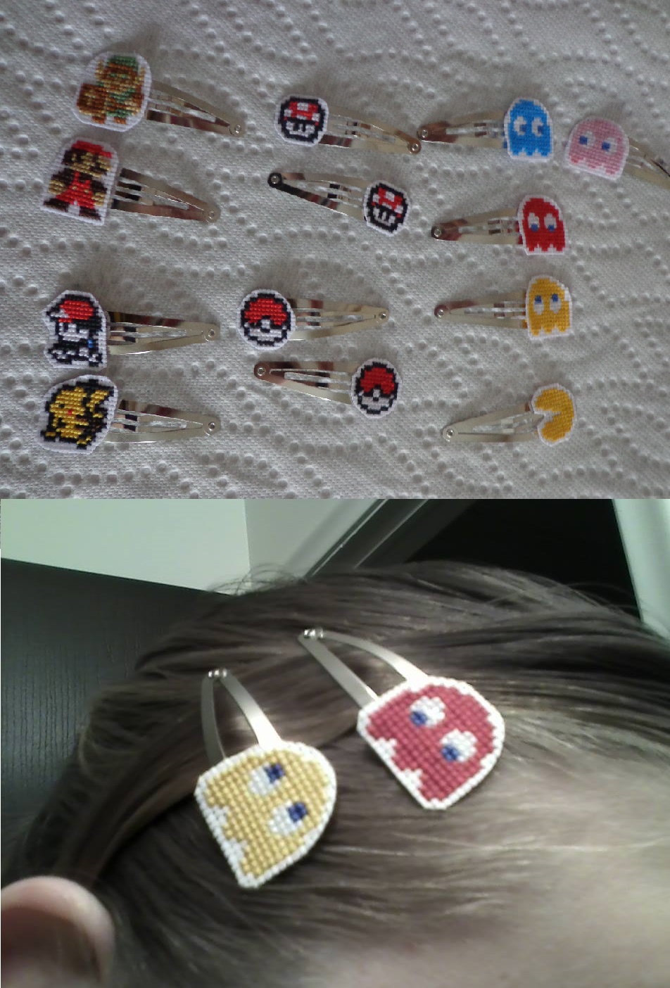 Cross-Stitch Sprite Hair Clips