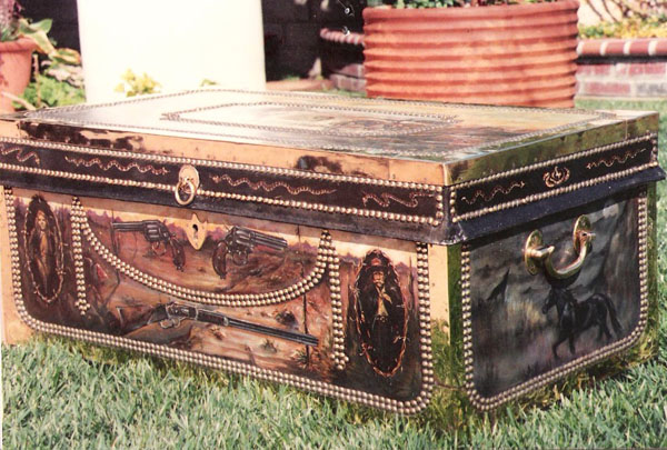 Hand-painted Western Theme Antique Trunk