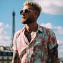 Street style photo man on a roof of paris, beautif