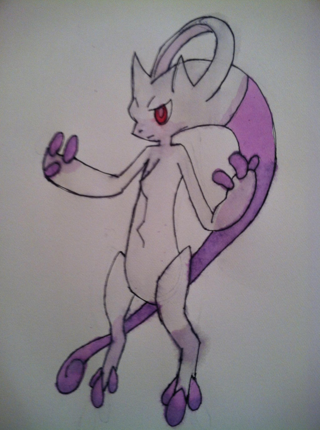 Pokemon X and Y:Mewtwo Forme Watercolor 1