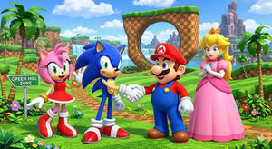 Amy Rose and Sonic meeting Mario an Princess Peach