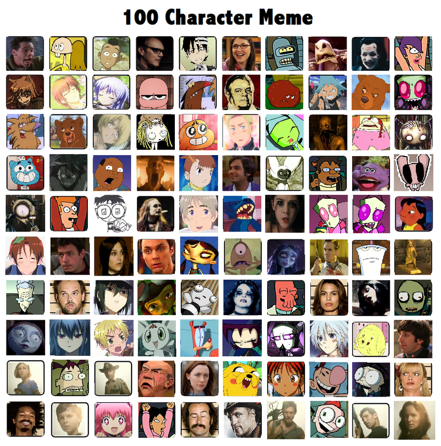 Memes characters. 100 Character meme. 100 Character meme шаблон. 100 Character list. 100 Favorite characters.