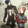 Black suited spider man and the scarlet spider