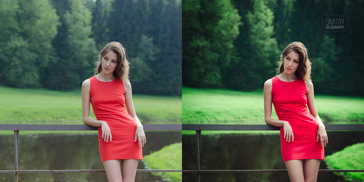 The woman in red (before and after) by DmitryElizarov