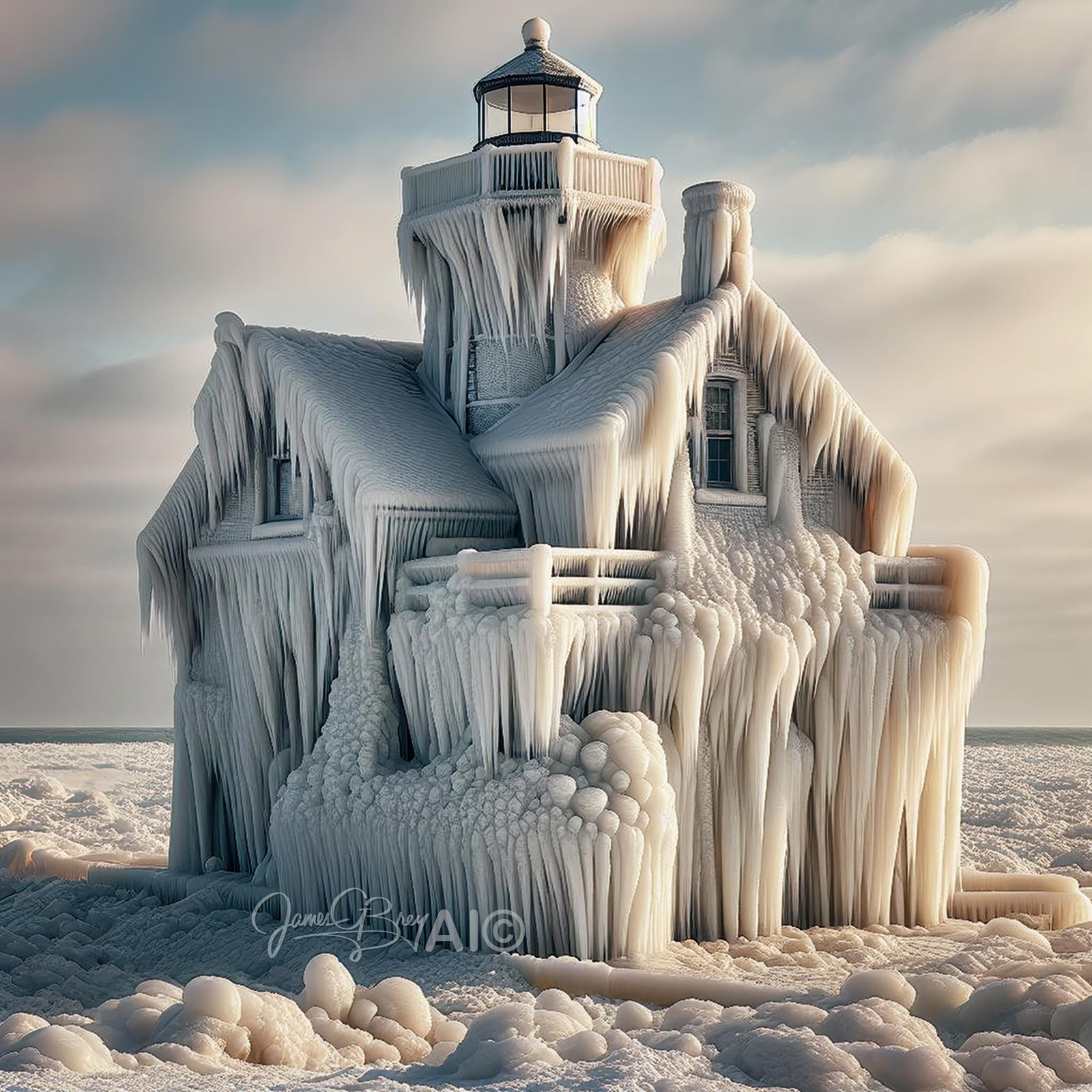 Michigan lighthouse covered with ice in January by JamesBrey on DeviantArt
