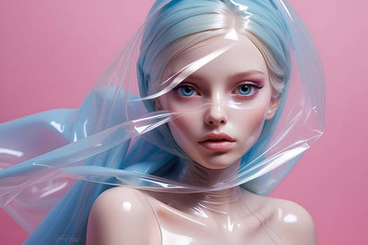 Silicone girl wrapped in plastic