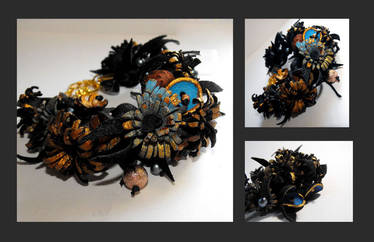 Blue and black flower bracelet