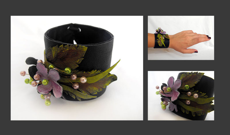 Floral leather cuff bracelet