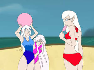 Crystal, Aeris, Liana have fun time at the beach