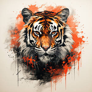 Ethereal Patches: Tiger's Ink-Wash Portrait