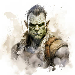 Ethereal Patches: Orc Warrior's Ink-Wash Portrait