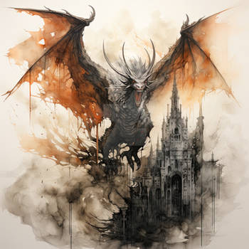 Drogon's Echo: Ghostly Fire Dragon in Ink-Wash