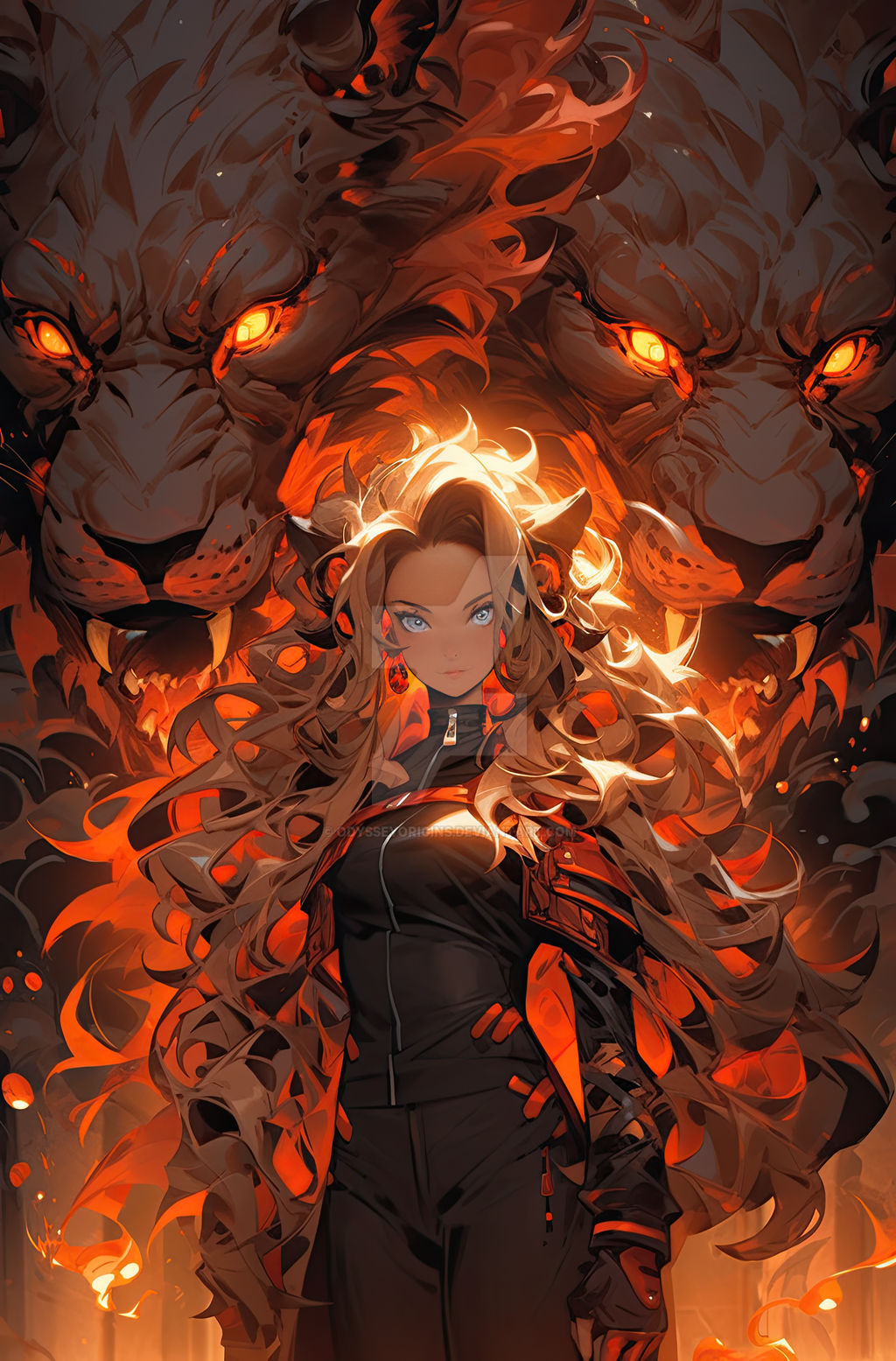 Guardian's Blaze: Woman and Fiery Tiger by OdysseyOrigins on DeviantArt