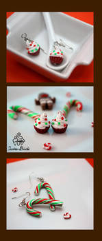 Candy Cane and Festive Cupcake Earrings