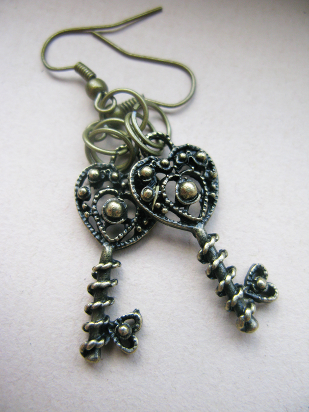 Bronze Heart Key Earring