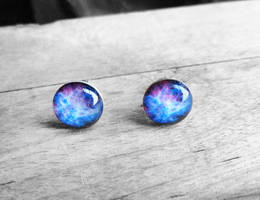 Handmade Resin Blue and Pink Nebula Stud Earrings