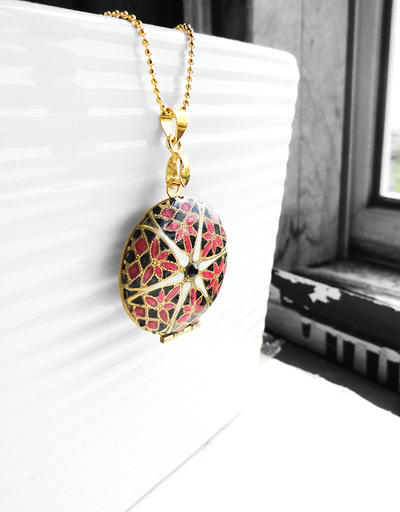 Handpainted Antique Brass Filigree Locket