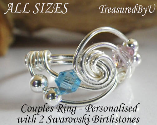 Couples Personalised Birthstone Silver ring by Tre