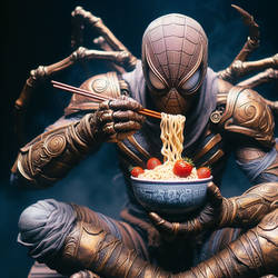 Ancient Spiderman eating Ramen