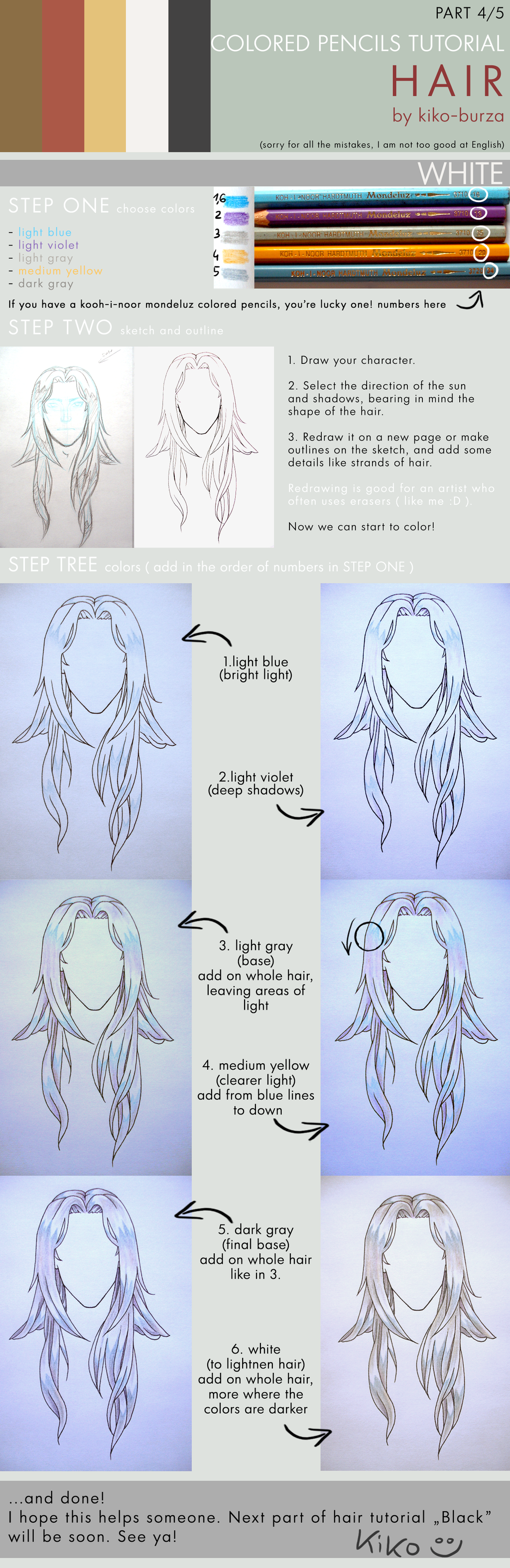 Colored pencils tutorial HAIR part 4 - WHITE