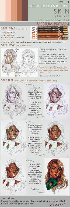 Colored pencil tutorial SKIN part 4 - MEDIUM BROWN